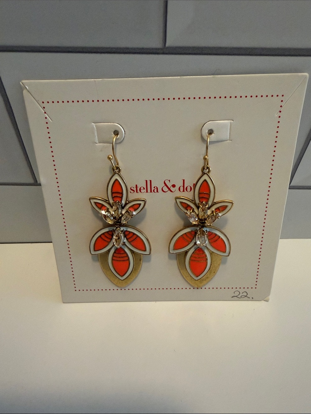 Stella & Dot Gold-Tone Earrings with Coral Enamel Petals